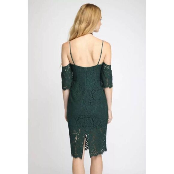Bardot Size 6 Karlie Lace Dress Womens Cold Shoulder Green Knee-Length Party Coc - Picture 11 of 12